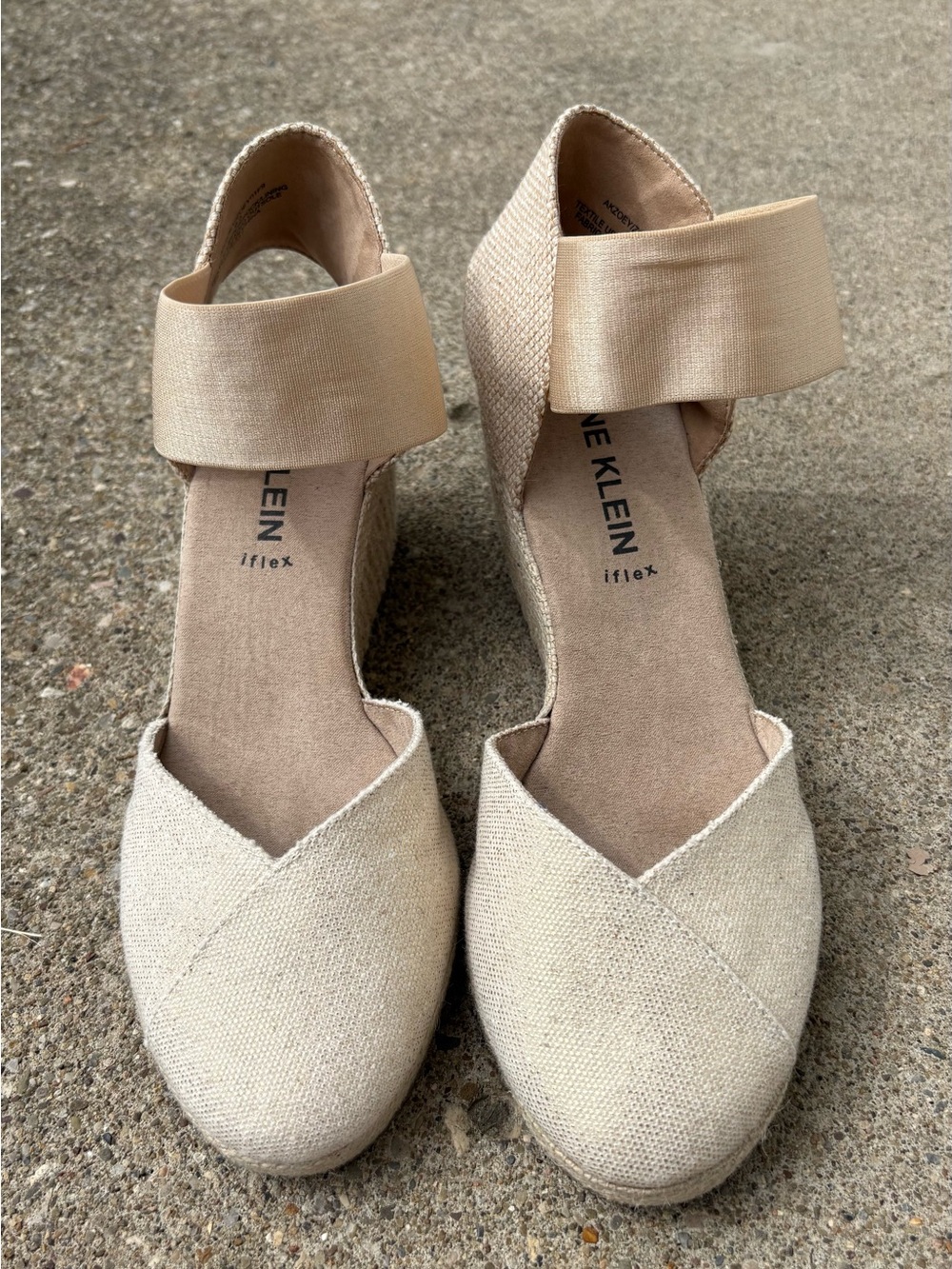Anne Klein Zoey Iflex Natural Gold Canvas Wedge Espadrille Sandals Size 8.5
